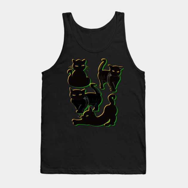 Cats silhouette with yellow and green outline Cat themed gifts for women and men Tank Top by Artonmytee